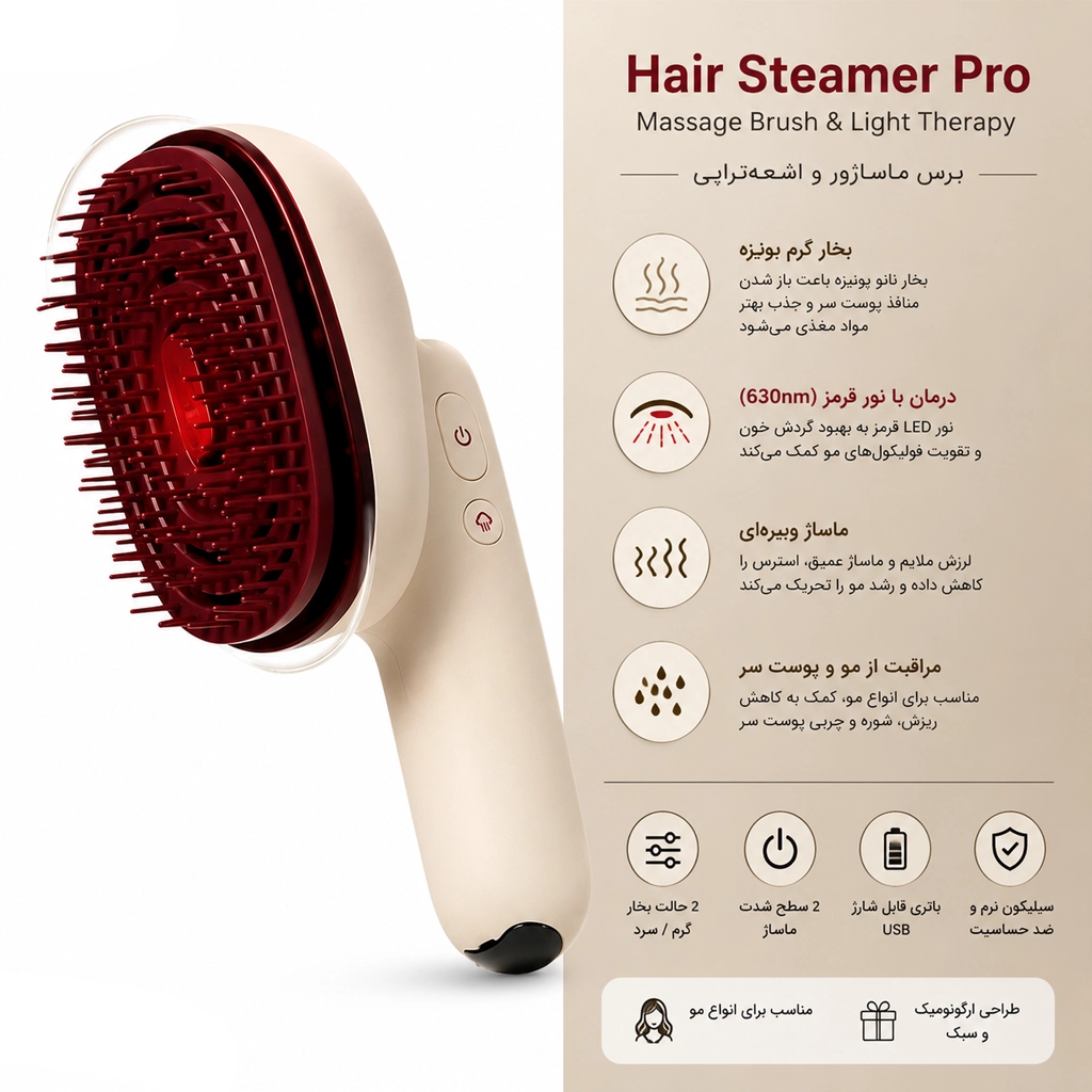 برس ماساژور و اشعه‌تراپی Hair Steamer Pro