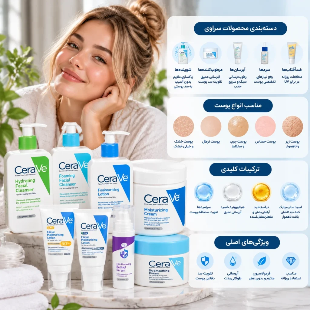 محصولات سراوی CeraVe | معرفی کامل آبرسان، مرطوب کننده و شوینده‌های سراوی
