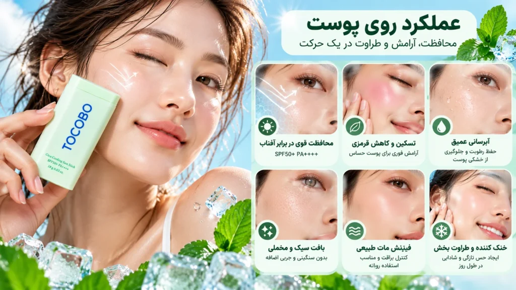 ضد آفتاب استیکی خنک کننده و تسکین دهنده توکوبو مدل Cica Cooling Sun Stick SPF50+ PA++++ حجم 18 گرم