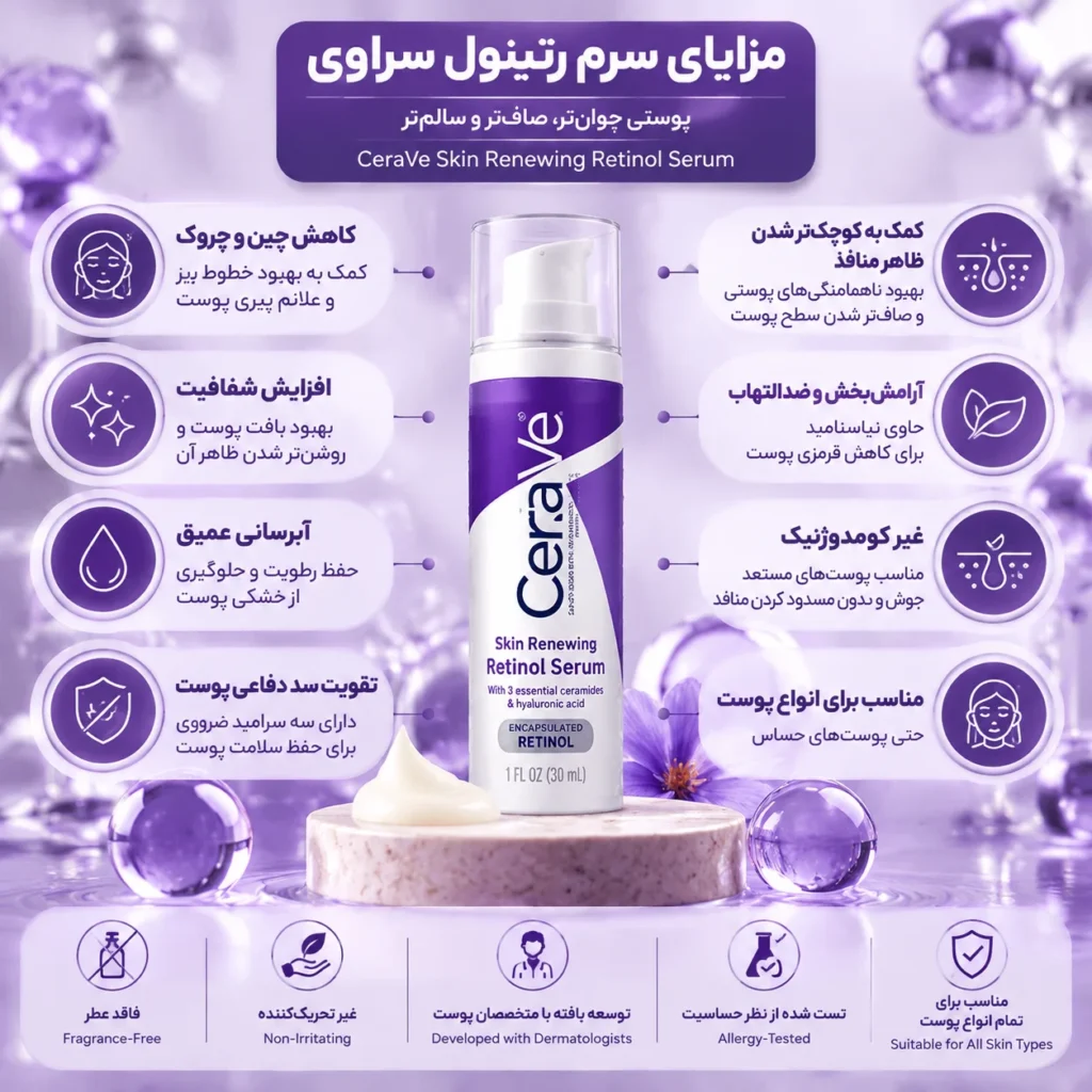 سرم رتینول ضد چروک و جوانساز سراوی CeraVe Skin Renewing Retinol Serum حجم ۳۰ میل