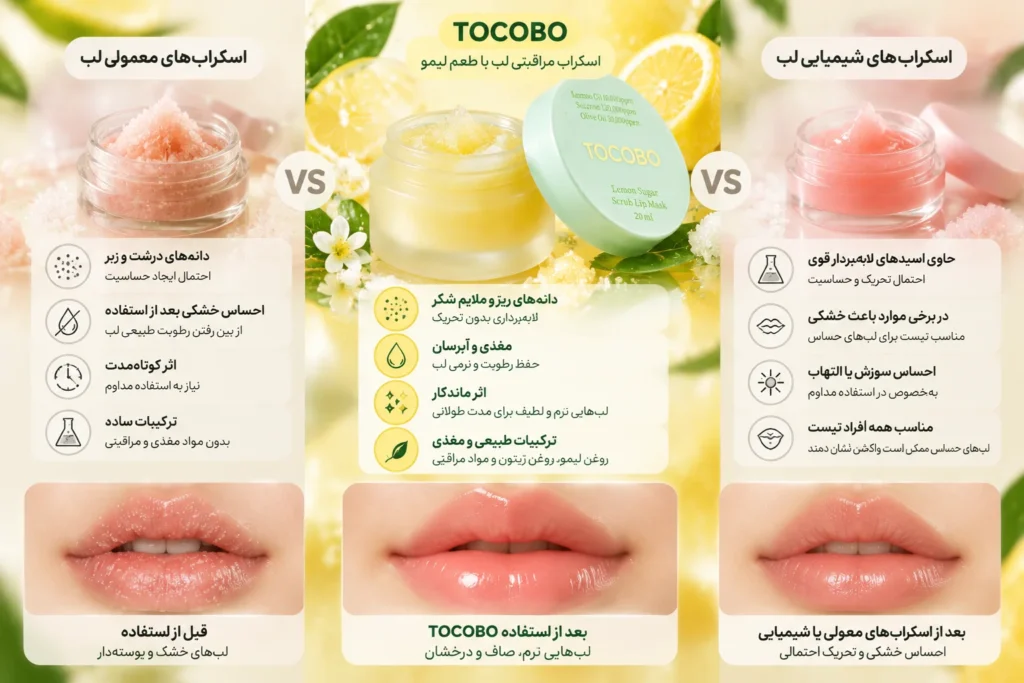 ماسک اسکراب لب لیمو شکر توکوبو TOCOBO Lemon Sugar Scrub Lip Mask حجم ۲۰ میلی‌لیتر
