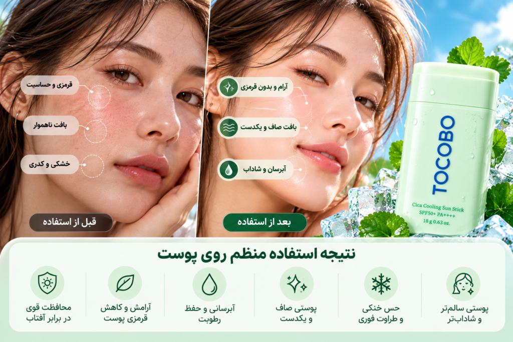 ضد آفتاب استیکی خنک کننده و تسکین دهنده توکوبو مدل Cica Cooling Sun Stick SPF50+ PA++++ حجم 18 گرم