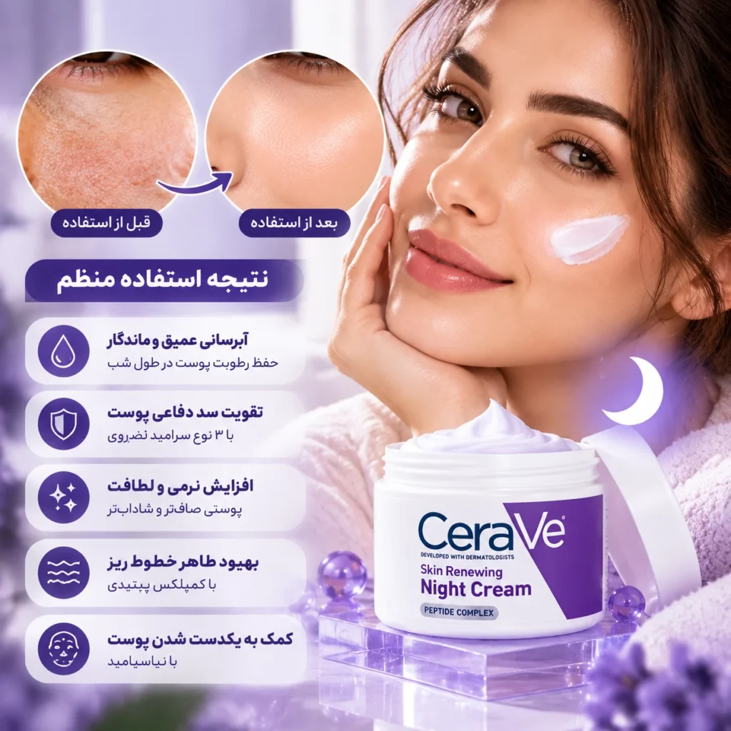 کرم شب بازسازی‌کننده سراوی Skin Renewing Night Cream حجم 48 گرم | آبرسان، ترمیم‌کننده و جوانساز پوست