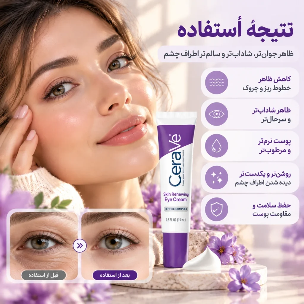 کرم دور چشم ضد چروک و بازسازی کننده سراوی Skin Renewing Eye Cream حجم 14.2 گرم؛ آبرسان، جوانساز و تقویت‌کننده پوست دور چشم
