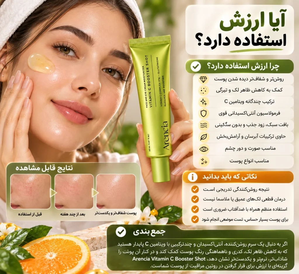 سرم بوستر شات روشن‌کننده ویتامین C آرنسیا Vitamin C Booster Shot حجم 30 میلی‌لیتر