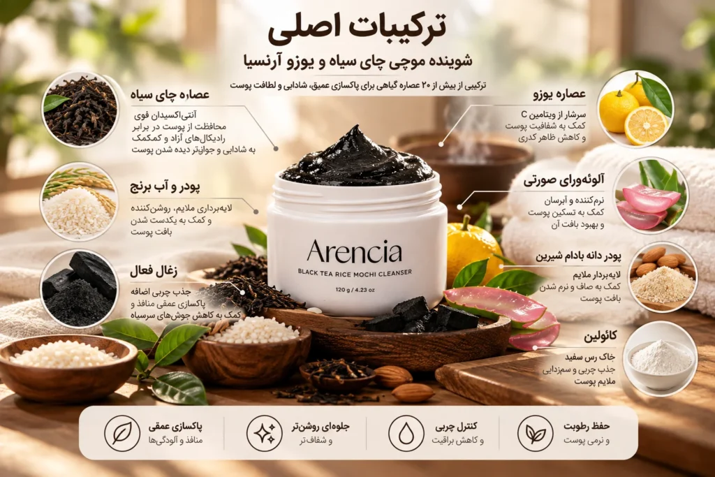 شوینده فومی موچی صورت آرنسیا چای سیاه Black Tea Rice Mochi Cleanser حجم 120 گرم