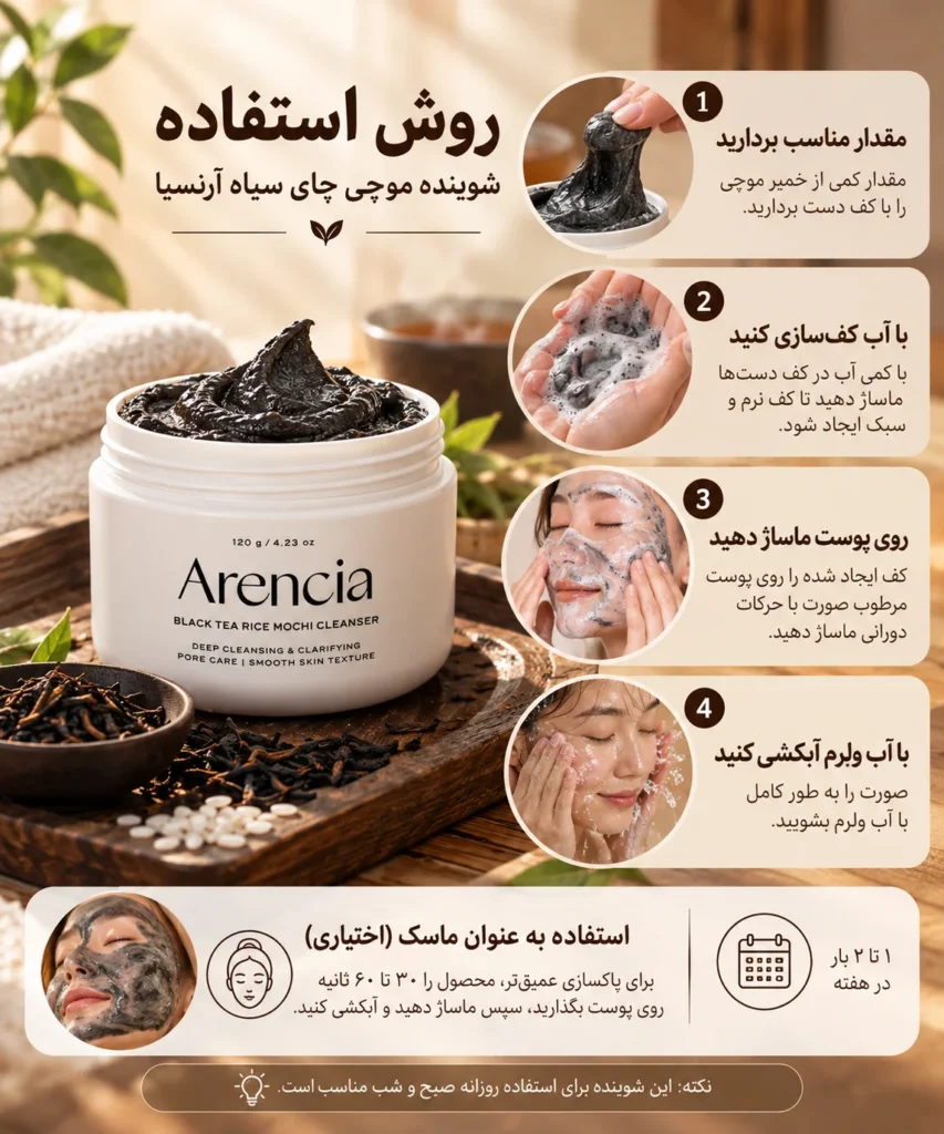 شوینده فومی موچی صورت آرنسیا چای سیاه Black Tea Rice Mochi Cleanser حجم 120 گرم