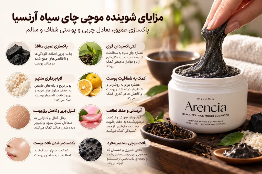 شوینده فومی موچی صورت آرنسیا چای سیاه Black Tea Rice Mochi Cleanser حجم 120 گرم