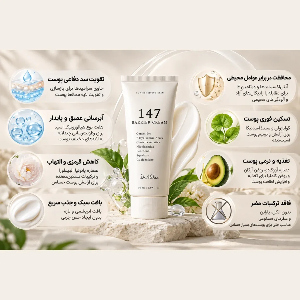 کرم ترمیم‌کننده و تقویت‌کننده سد دفاعی پوست دکتر آلتیا 147 Barrier Cream